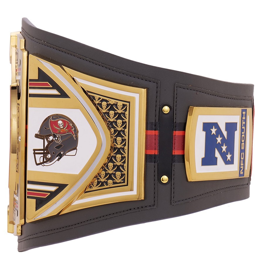 Black championship belt with gold and red accents, featuring a helmet logo and 'N' emblem on a white background.