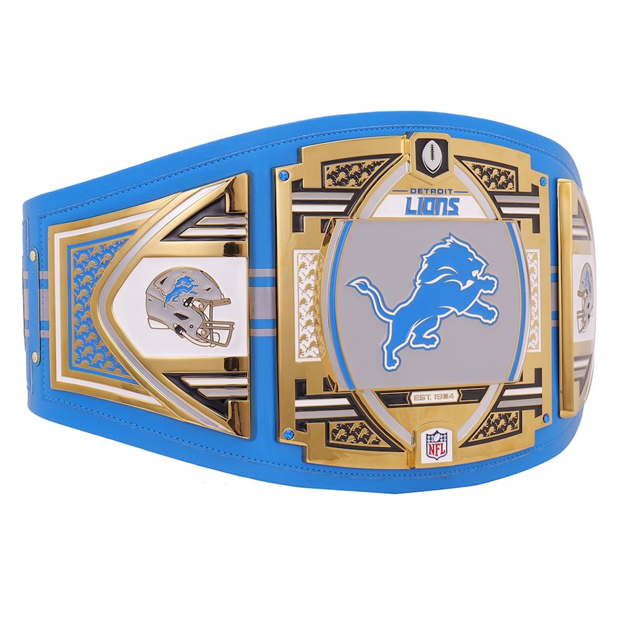 Decorative belt with Detroit Lions logo on a white background