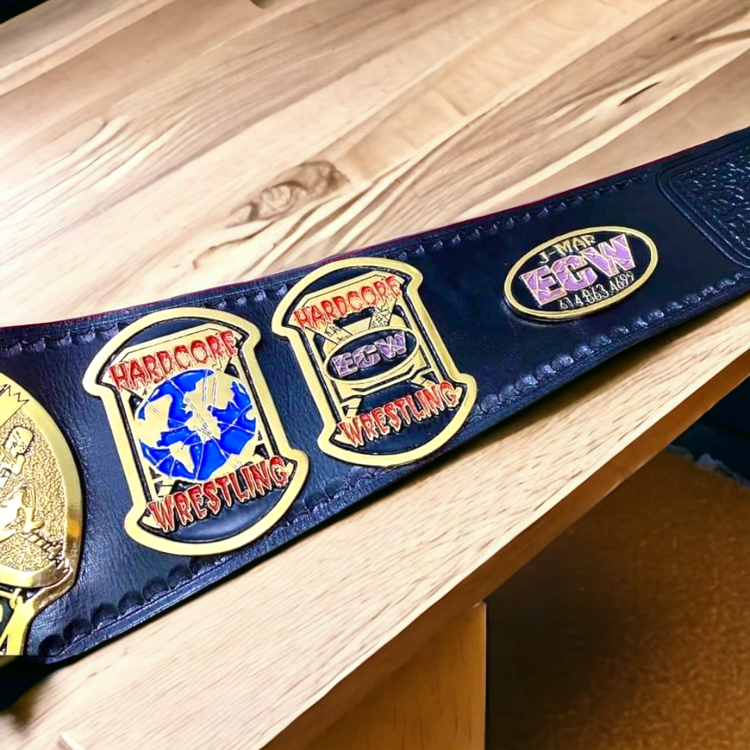 ECW World Heavyweight Championship Belt | copy-the-world-wrestling-federation-intercontinental-title-1986-1988-with-red-wf-logo | championship belt | MnM Belts